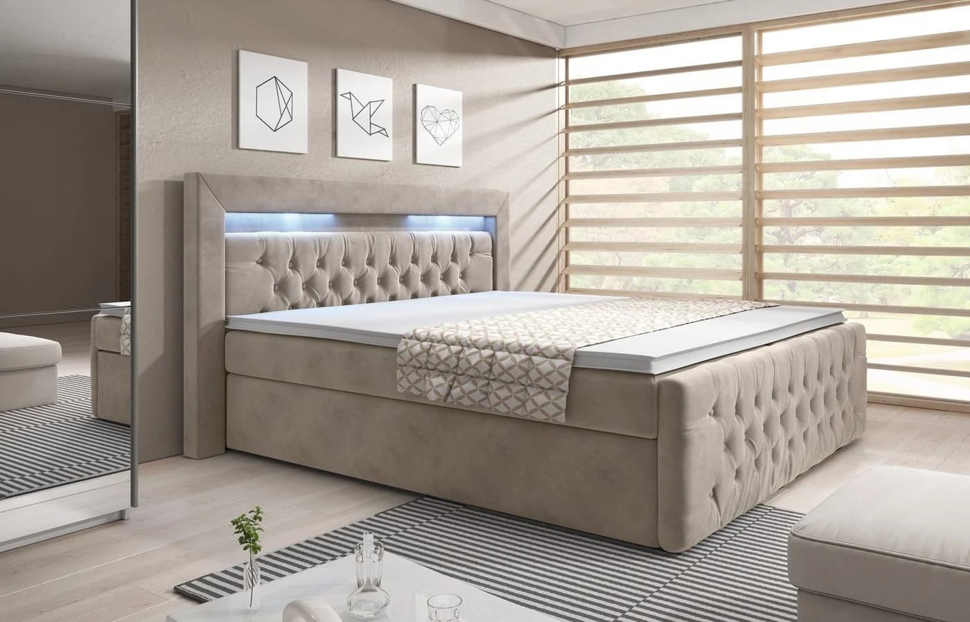 PROMETO Möbel Boxspringbett ASCONA mit LED-Beleuchtung und Bettkästen - Bild 2