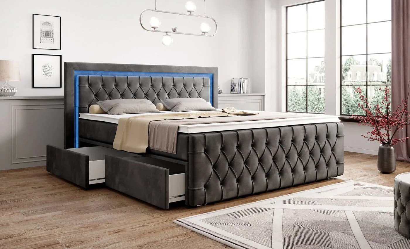 PROMETO Möbel Boxspringbett Arosa mit 7-Zonen-Matratze und LED-Beleuchtung Grau - Bild 3