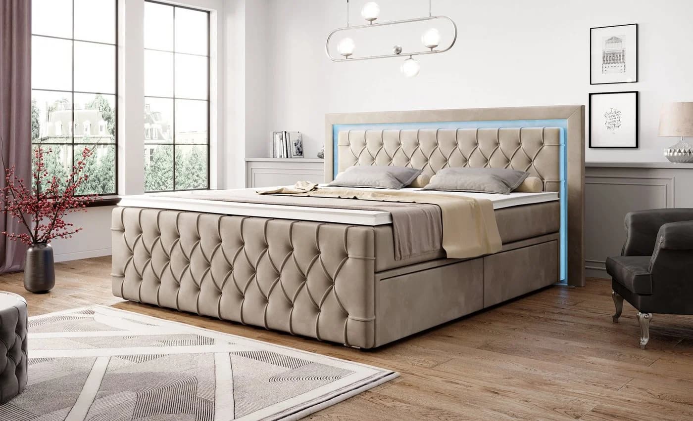 PROMETO Möbel Boxspringbett Arosa Beige 7-Zonen-Matratze mit Schubladen