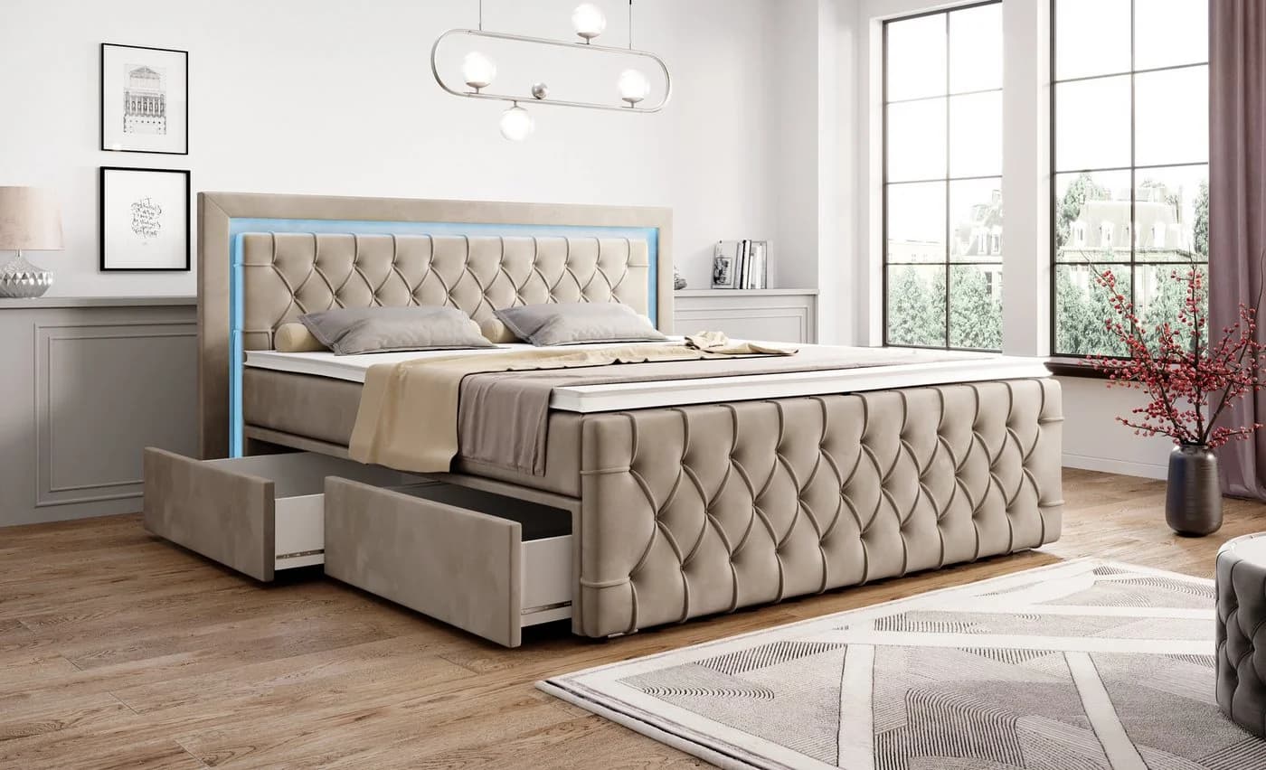 PROMETO Möbel Boxspringbett Arosa Beige 7-Zonen-Matratze mit Schubladen - Bild 3