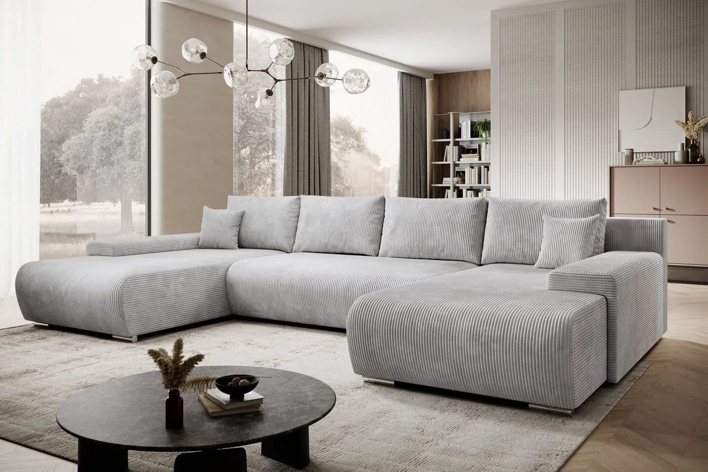 PROMETO Möbel Ecksofa Credo U-Form mit Schlaffunktion und Bettkasten Grau - Bild 2