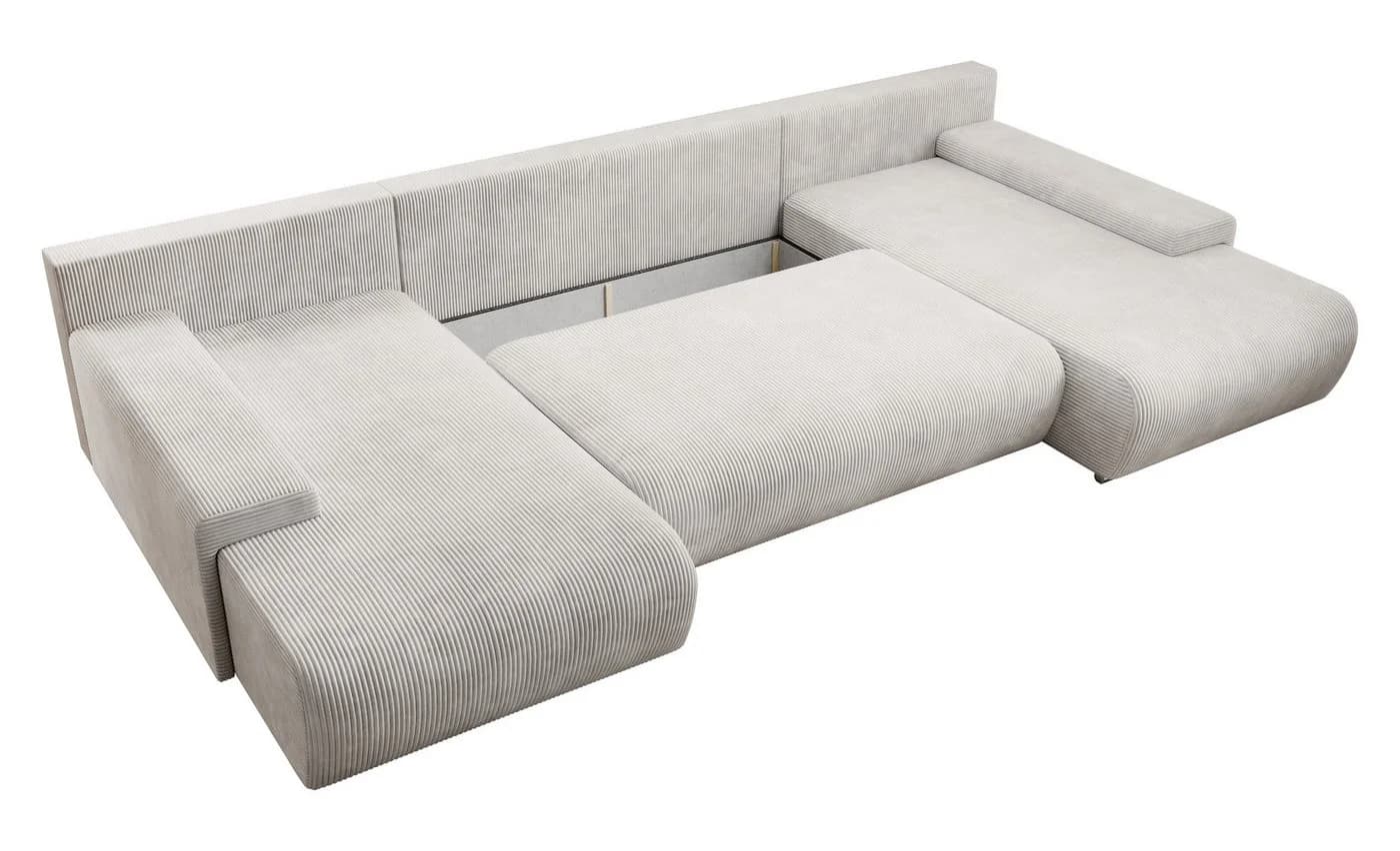 PROMETO Möbel Ecksofa Credo U-Form Beige mit Schlaffunktion und Bettkasten - Bild 5