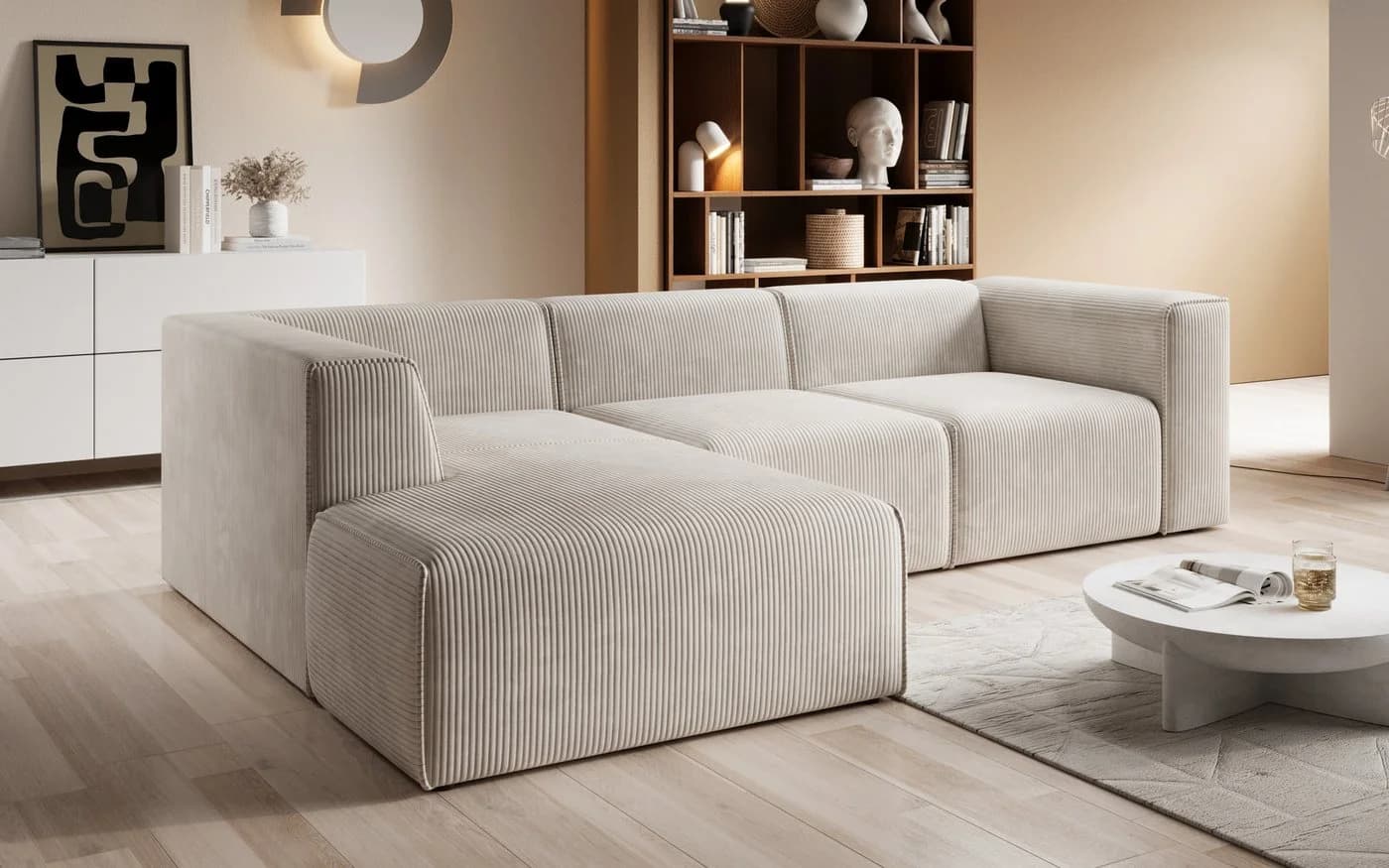 PROMETO Möbel Ecksofa FUEGO Cord-Stoff L-Form - Bild 2