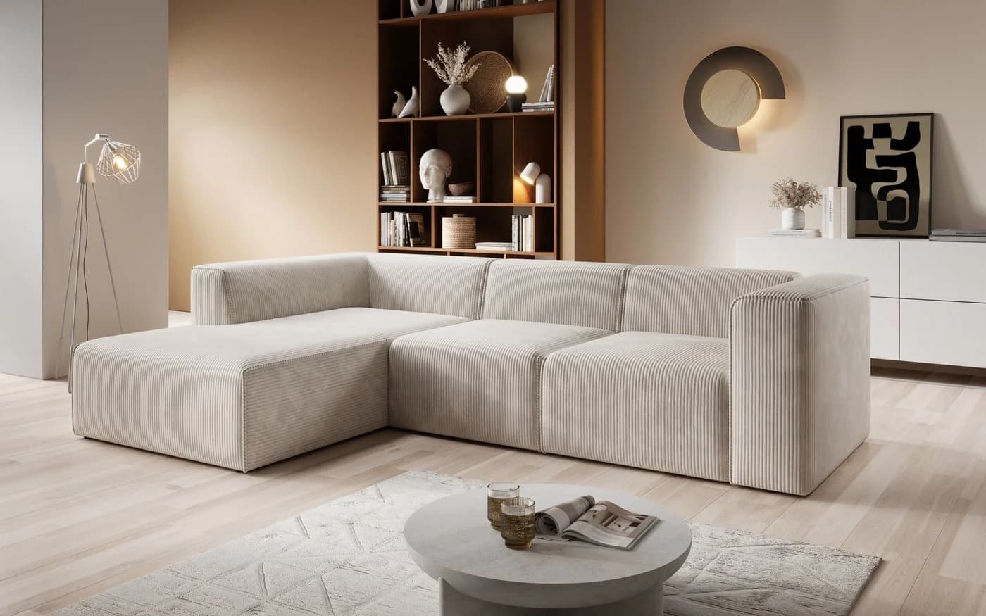 PROMETO Möbel Ecksofa FUEGO Cord-Stoff L-Form - Bild 5