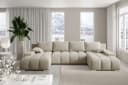 PROMETO Möbel Ecksofa U-Form Beige Bouclé Stoff Schlaffunktion USB Bild 1
