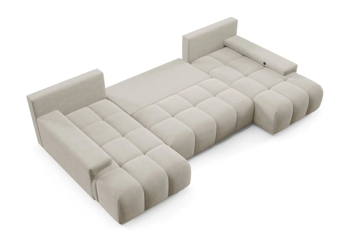 PROMETO Möbel Ecksofa U-Form Beige Bouclé Stoff Schlaffunktion USB - Bild 5