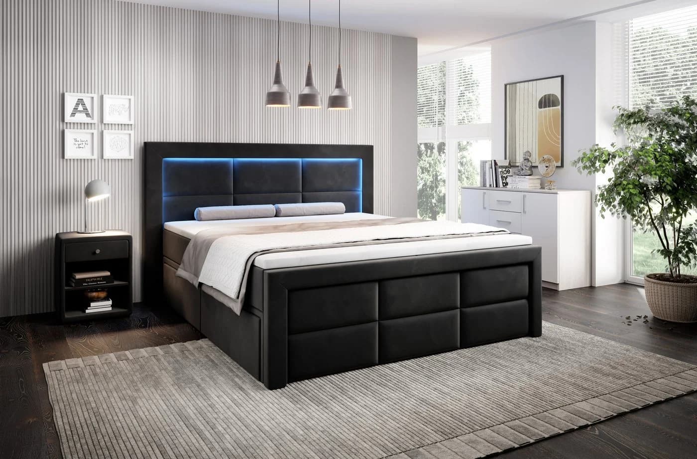 PROMETO Möbel Boxspringbett Schlafbett 180x200cm LED Beleuchtung - Bild 2