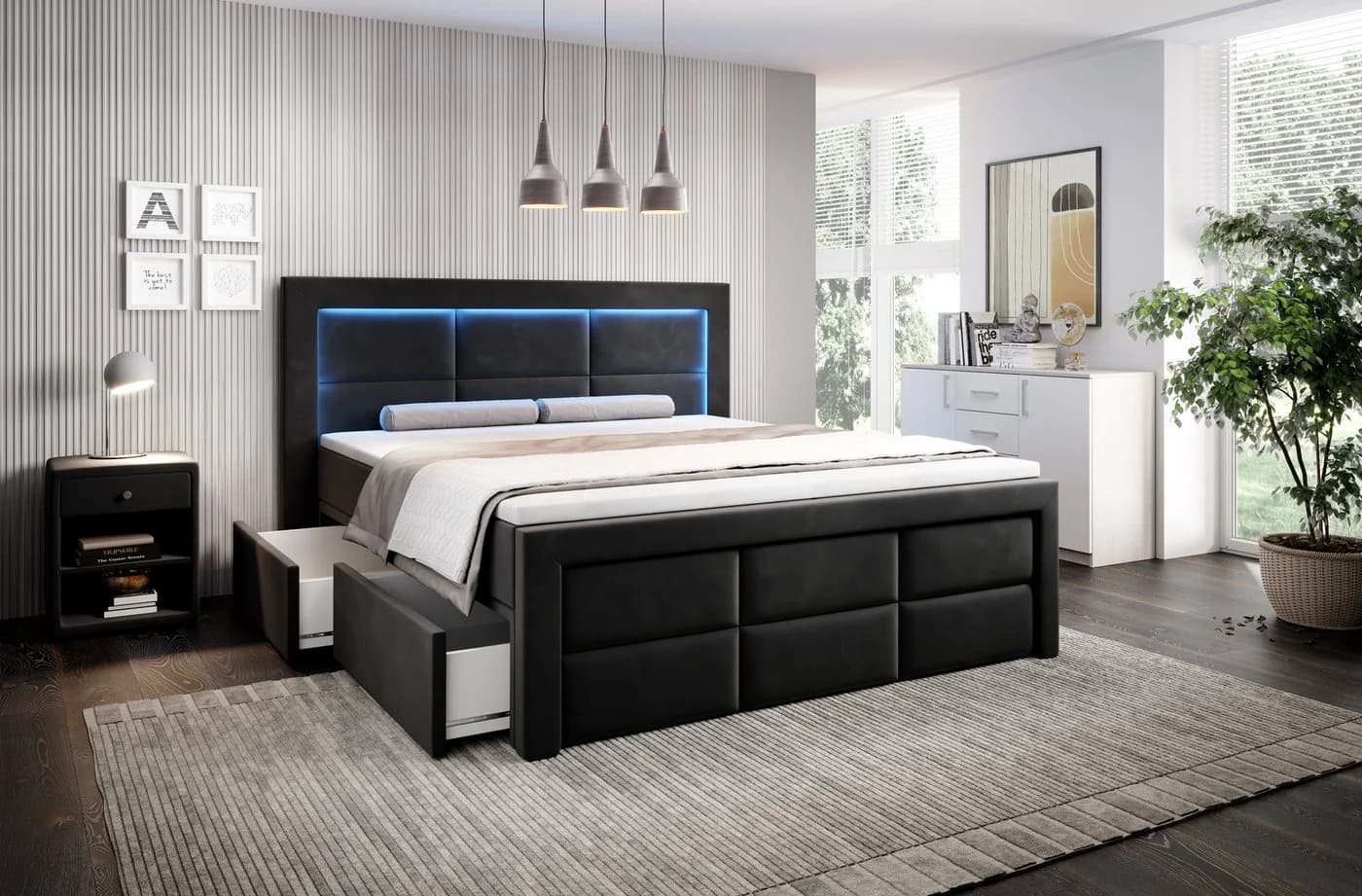 PROMETO Möbel Boxspringbett Schlafbett 180x200cm LED Beleuchtung - Bild 3