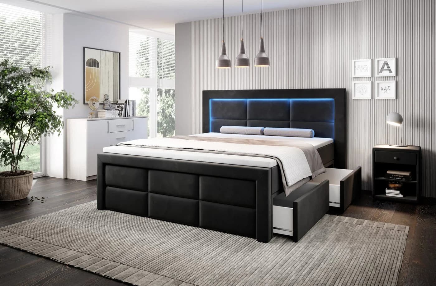 PROMETO Möbel Boxspringbett Schlafbett 180x200cm LED Beleuchtung - Bild 4