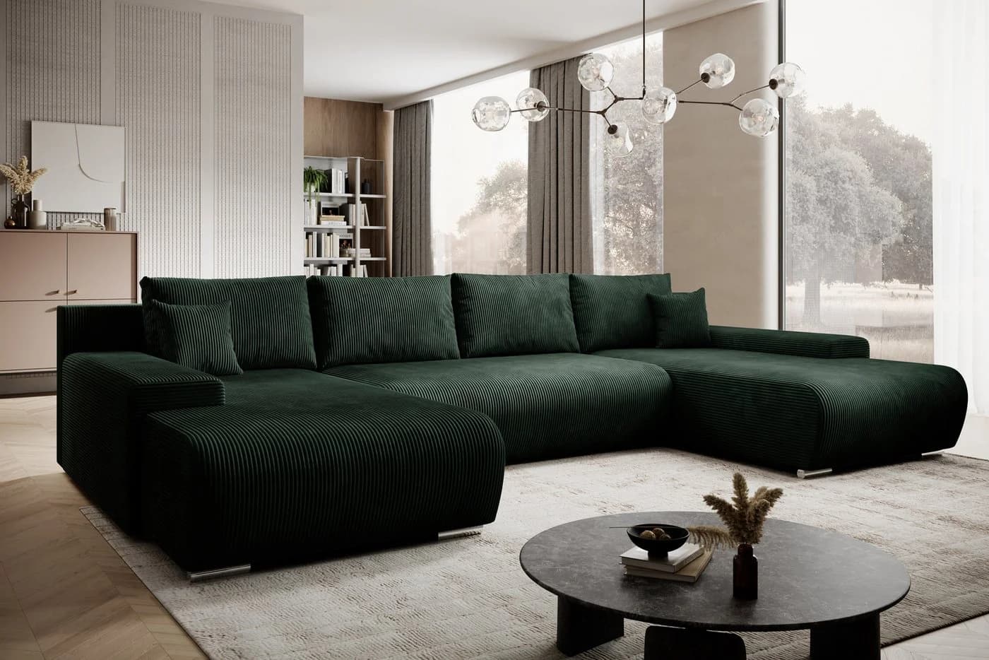PROMETO Möbel Ecksofa Credo U-Form Grün mit Schlaffunktion - Bild 2