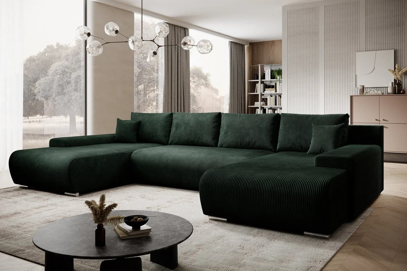 PROMETO Möbel Ecksofa Credo U-Form Grün mit Schlaffunktion - Bild 3