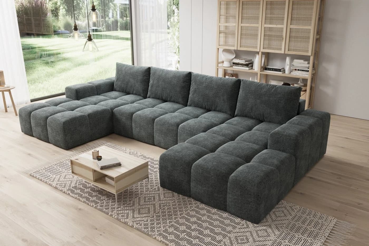 PROMETO Möbel Ecksofa U-Form Teddy-Bouclé Grau - Bild 2