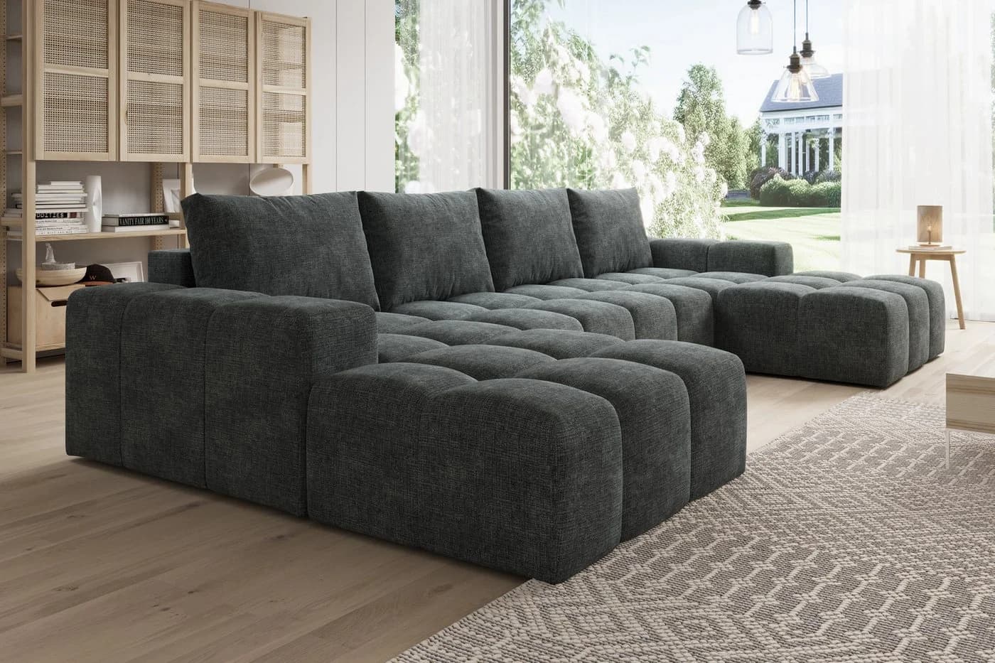 PROMETO Möbel Ecksofa U-Form Teddy-Bouclé Grau - Bild 3