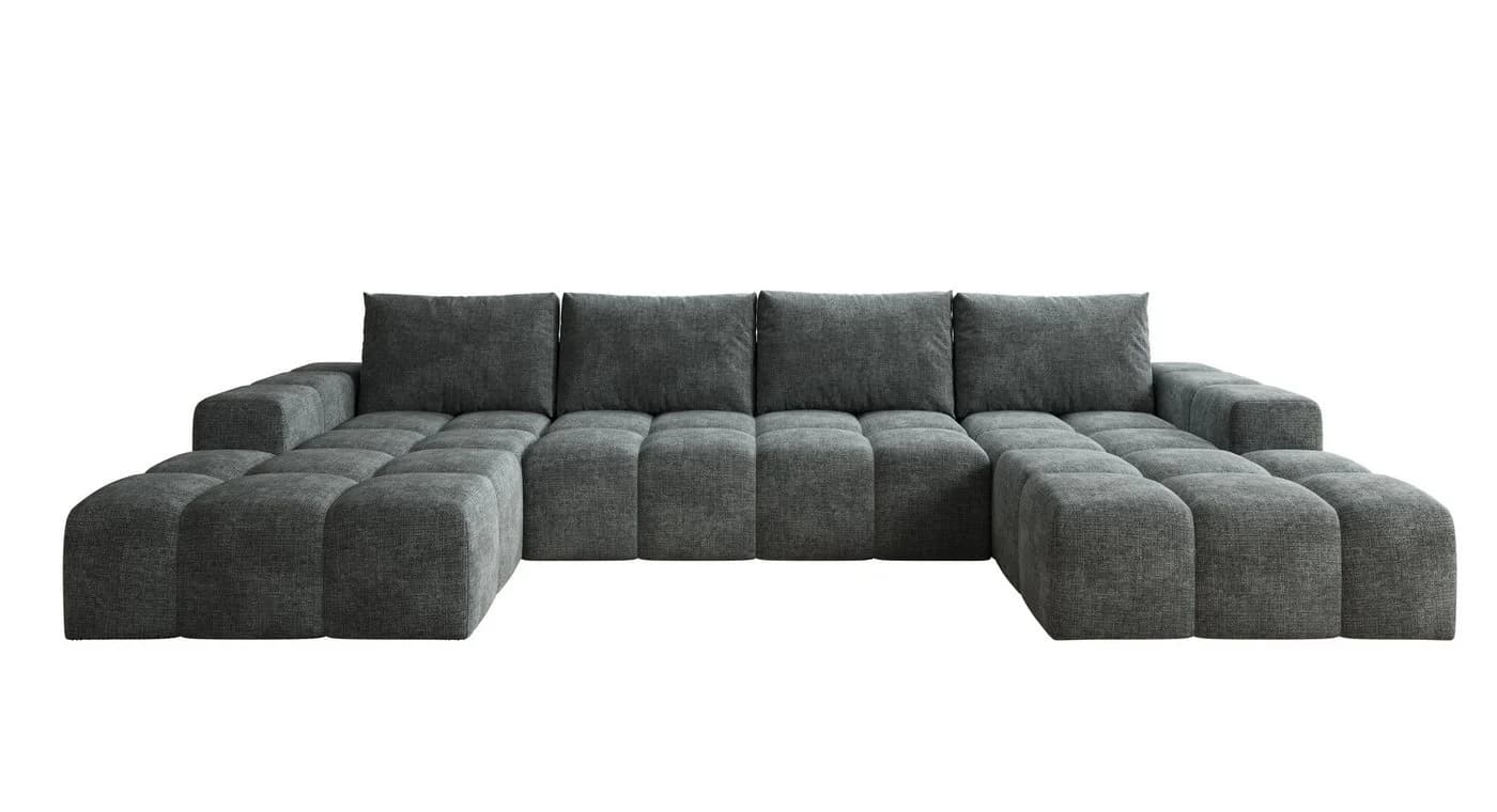 PROMETO Möbel Ecksofa U-Form Teddy-Bouclé Grau - Bild 5