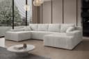 PROMETO Möbel Ecksofa U-Form mit Schlaffunktion und Bettkasten, Beige Cordstoff Bild 2