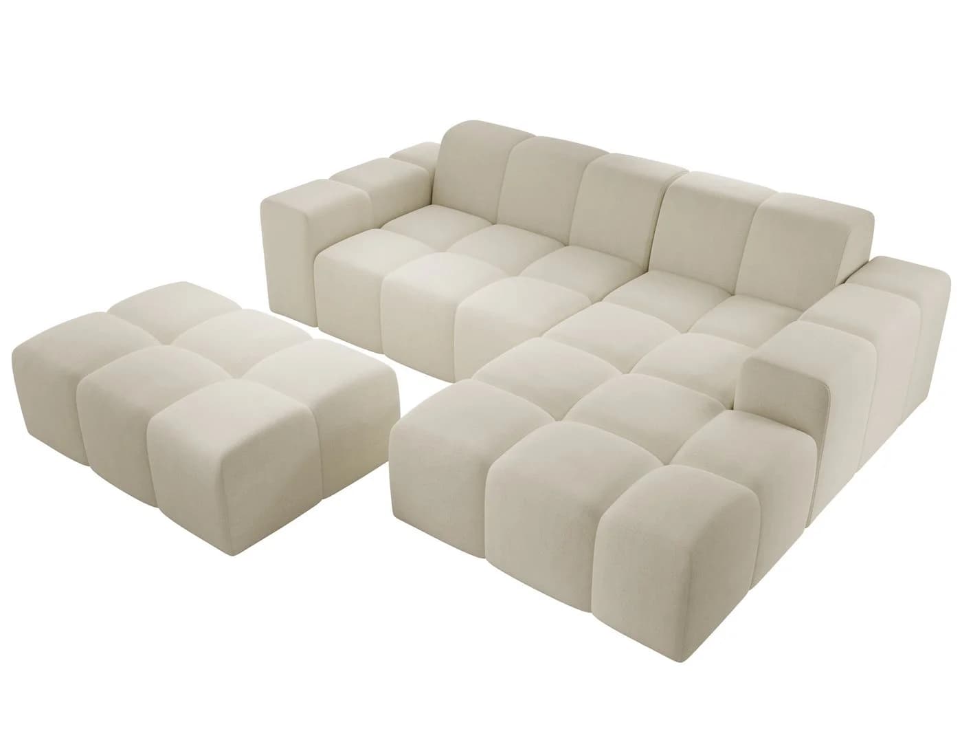 PROMETO Möbel Ecksofa L-Form mit Hocker Beige Veloursstoff