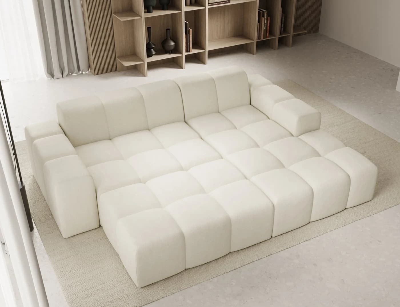 PROMETO Möbel Ecksofa L-Form mit Hocker Beige Veloursstoff - Bild 5