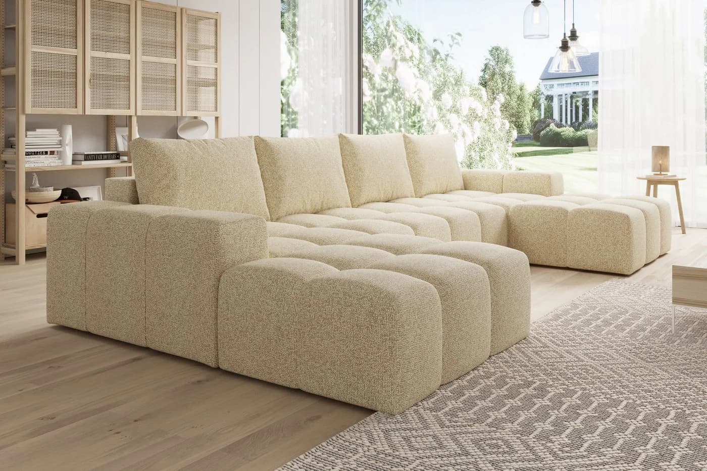 PROMETO Möbel Ecksofa U-Form Teddy-Bouclé - Bild 2