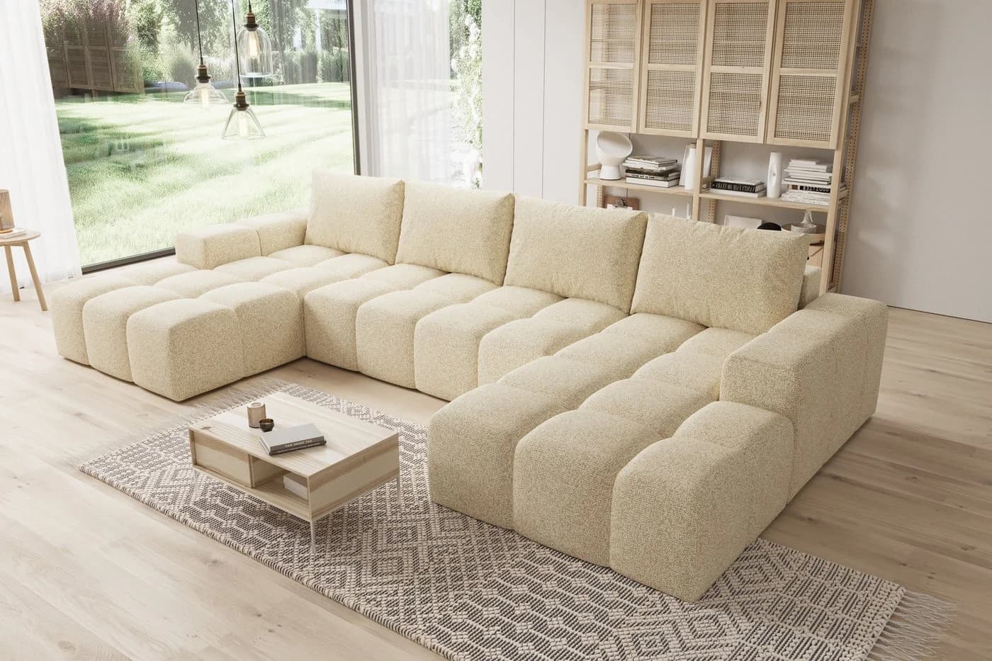 PROMETO Möbel Ecksofa U-Form Teddy-Bouclé - Bild 3