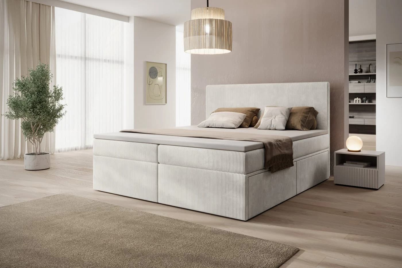 PROMETO Möbel Boxspringbett Doppelbett mit 4 Schubladen, Topper, Kopfteil 180x200cm POSO-Cordstoff