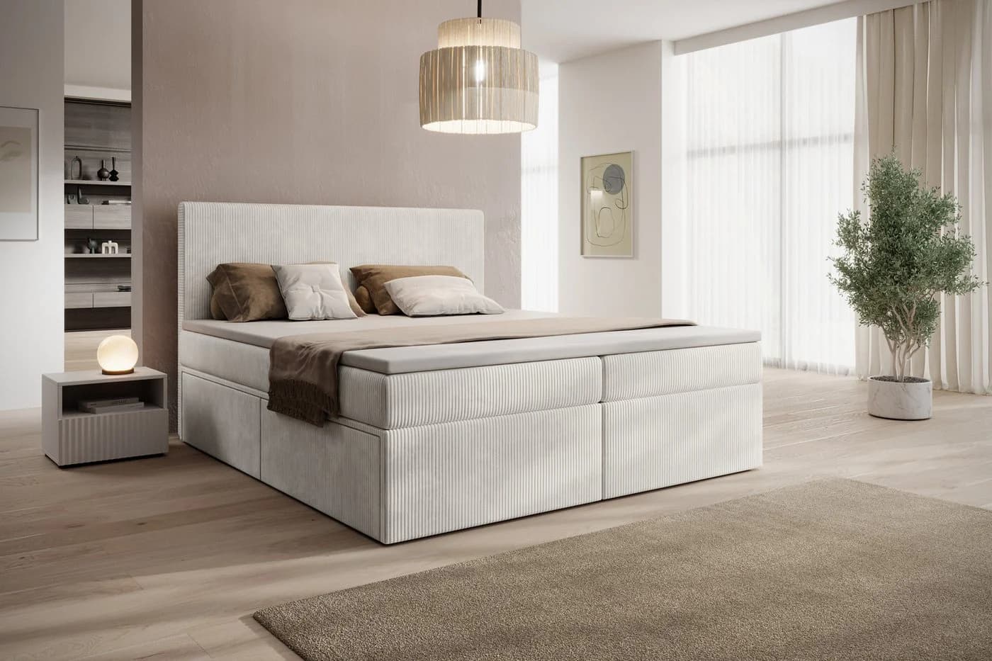 PROMETO Möbel Boxspringbett Doppelbett mit 4 Schubladen, Topper, Kopfteil 180x200cm POSO-Cordstoff - Bild 3