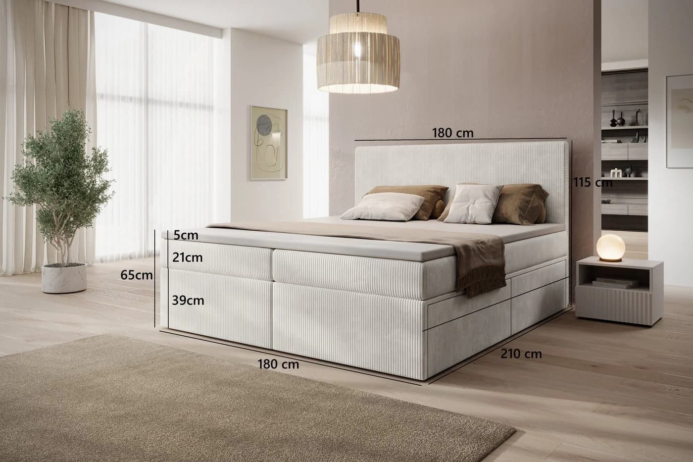 PROMETO Möbel Boxspringbett Doppelbett mit 4 Schubladen, Topper, Kopfteil 180x200cm POSO-Cordstoff - Bild 4