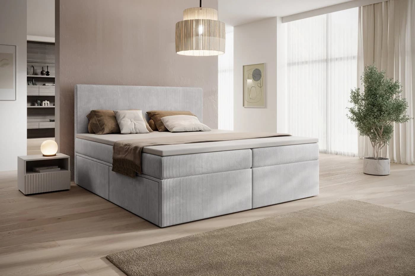 PROMETO Möbel Boxspringbett 180x200 cm mit Topper und 4 Schubladen Grau