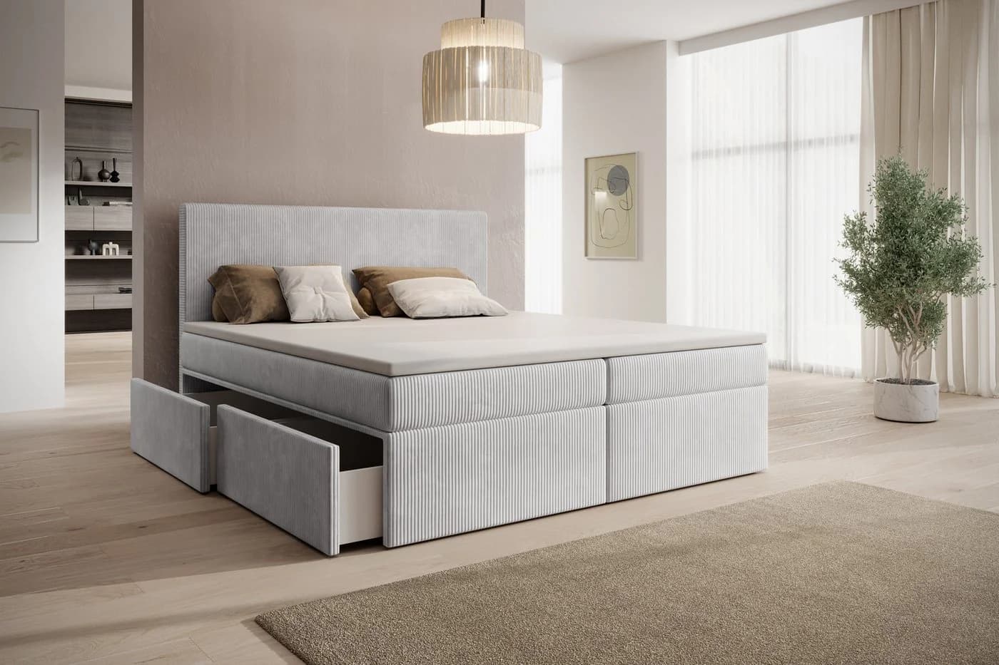 PROMETO Möbel Boxspringbett 180x200 cm mit Topper und 4 Schubladen Grau - Bild 2