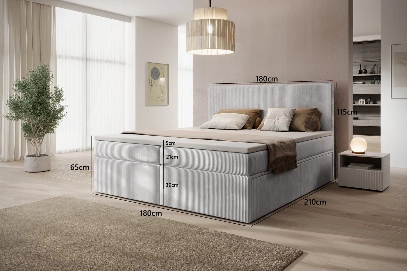 PROMETO Möbel Boxspringbett 180x200 cm mit Topper und 4 Schubladen Grau - Bild 3