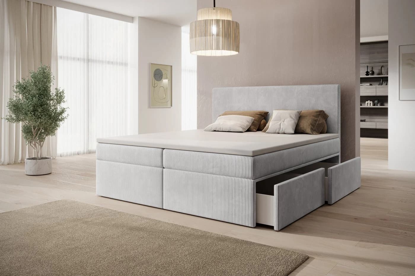 PROMETO Möbel Boxspringbett 180x200 cm mit Topper und 4 Schubladen Grau - Bild 4