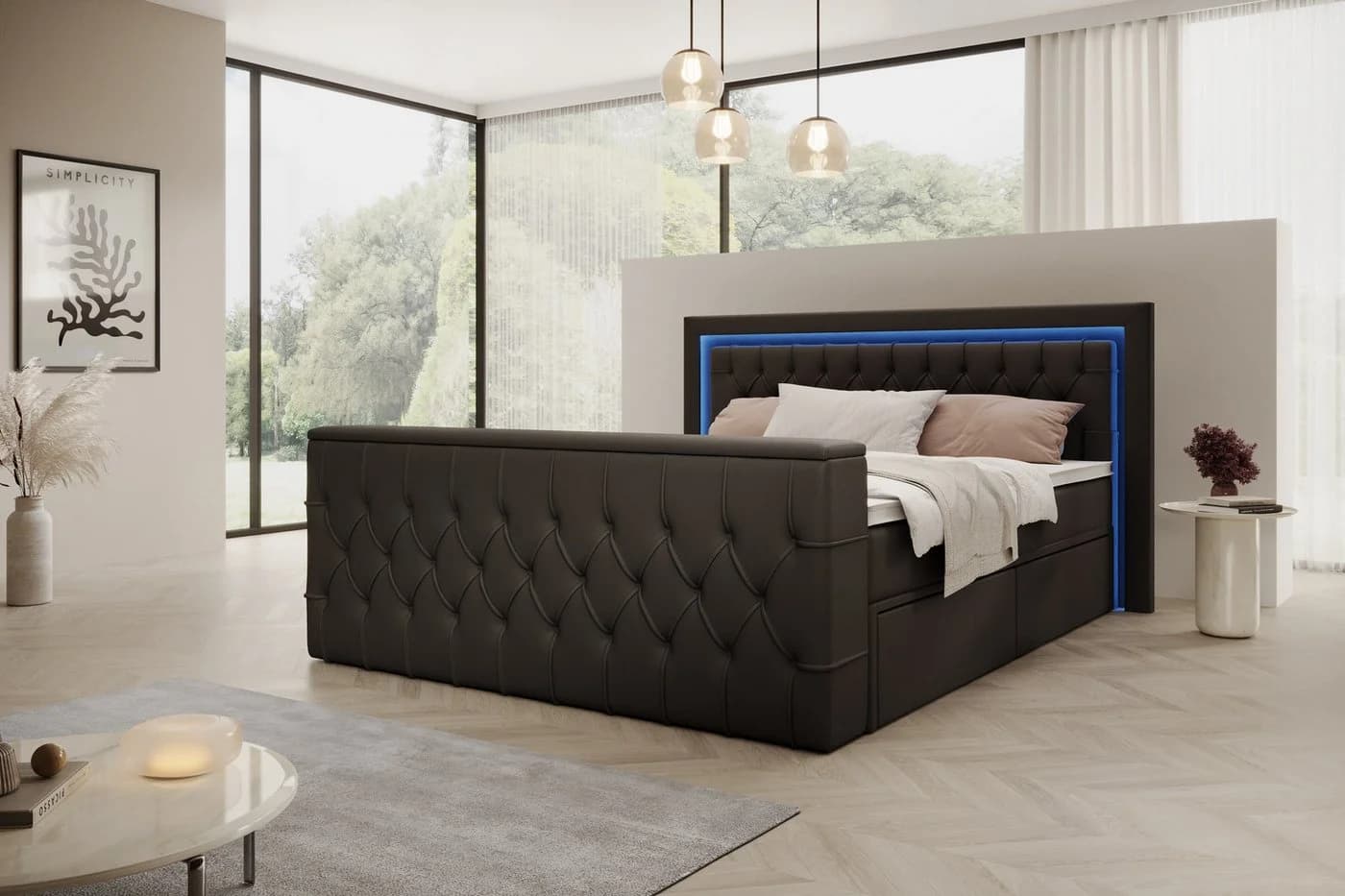 PROMETO Boxspringbett Arosa Schwarz mit TV-Lift, LED & Matratze - Bild 2