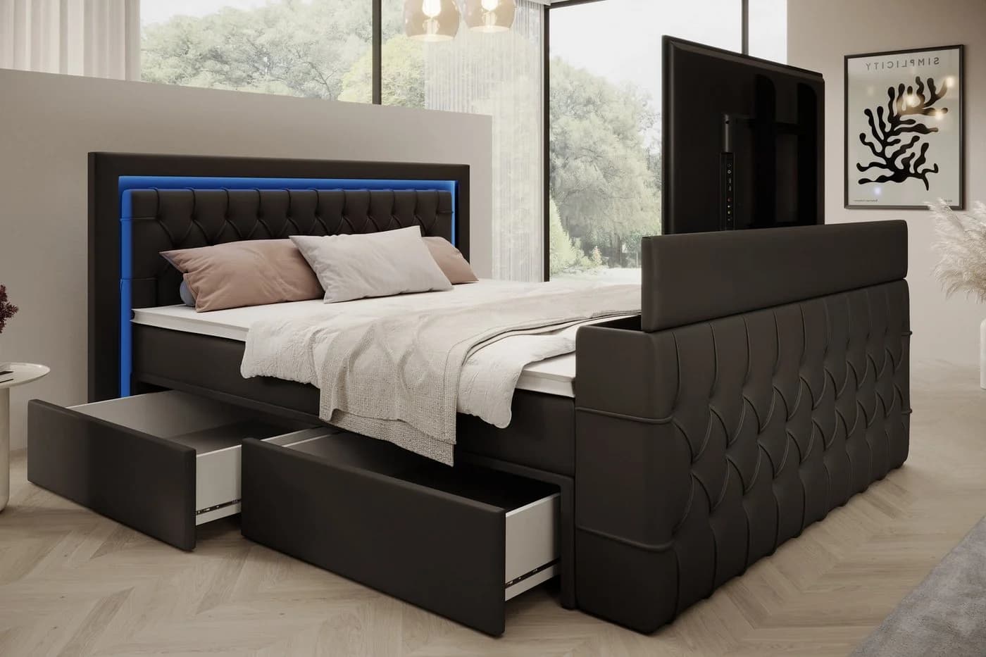 PROMETO Boxspringbett Arosa Schwarz mit TV-Lift, LED & Matratze - Bild 5