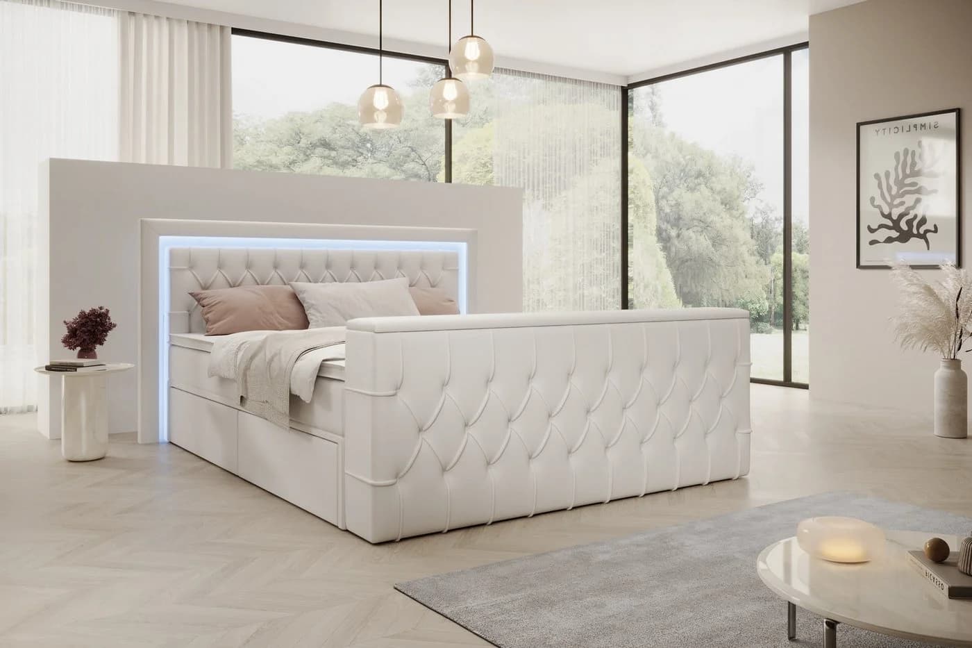 PROMETO Möbel Boxspringbett Doppelbett mit LED-Beleuchtung, TV-Lift und 7-Zonen-Taschenfederkernmatratze - Bild 3