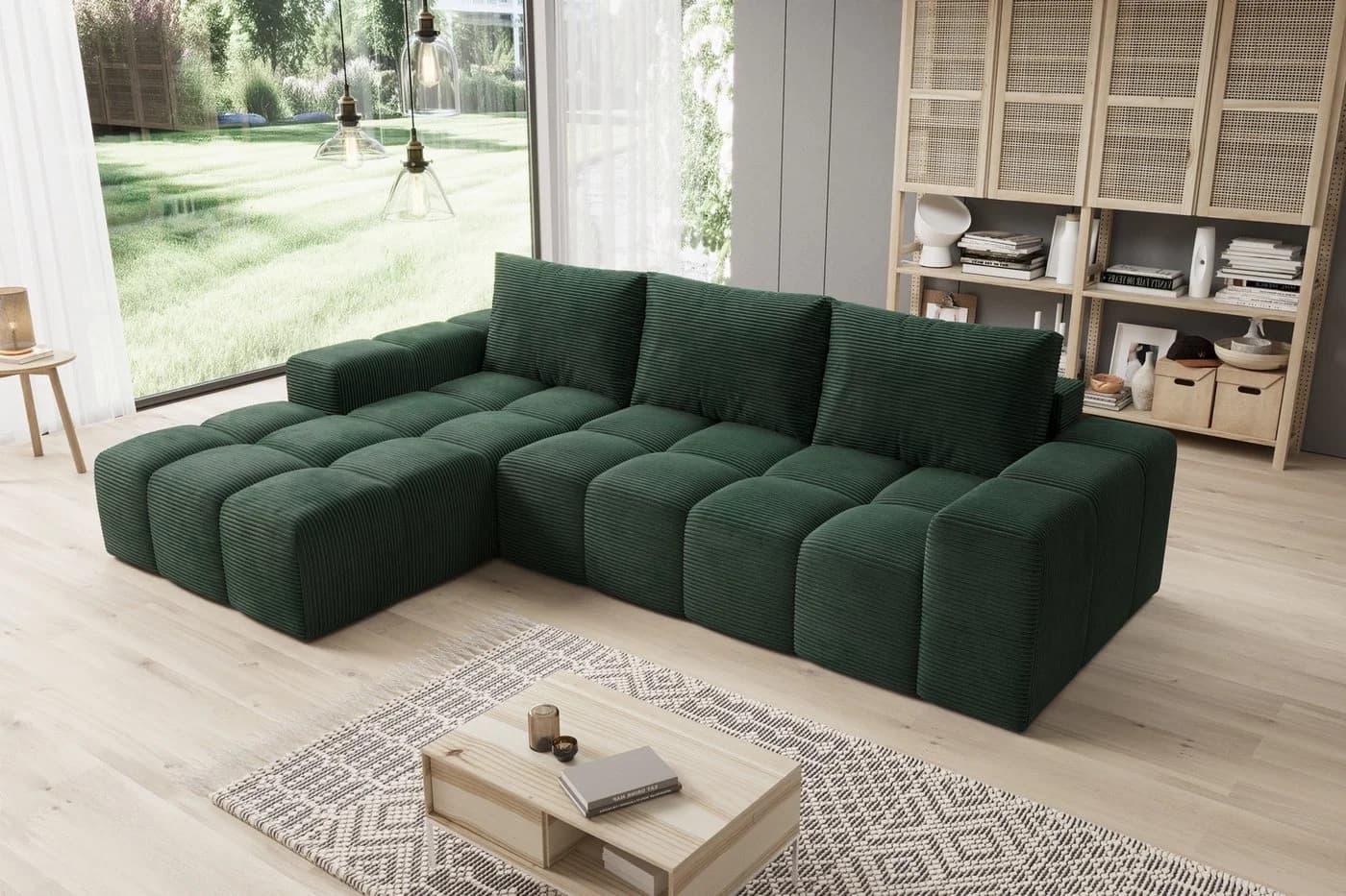 PROMETO Möbel Ecksofa Cento L-Form Teddy-Bouclé Grün - Bild 2