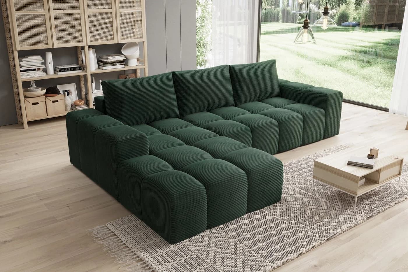 PROMETO Möbel Ecksofa Cento L-Form Teddy-Bouclé Grün - Bild 3