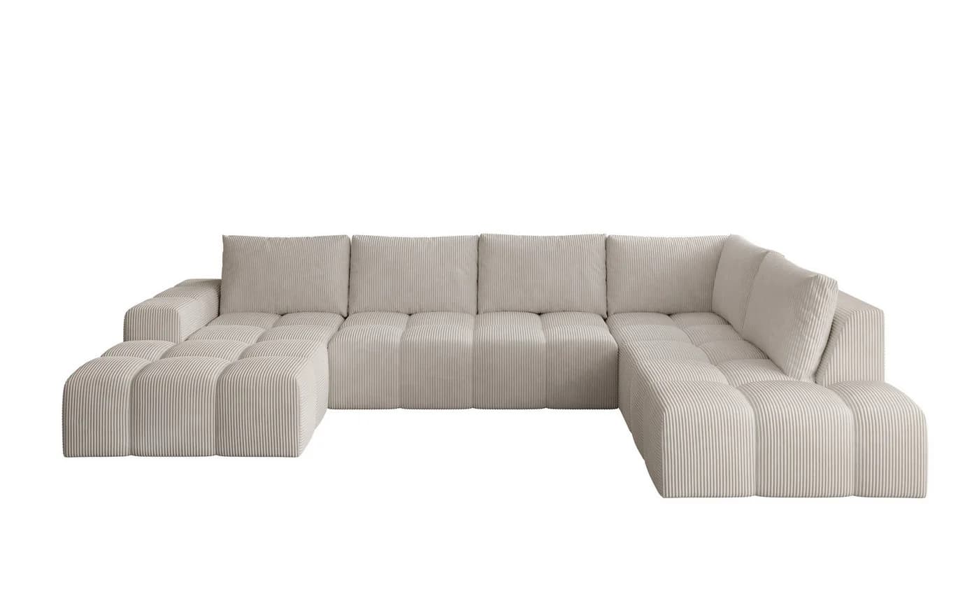 PROMETO Möbel Ecksofa U-Sofa Cord-Bezug mit 2 Ottomanen - Bild 4