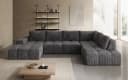 PROMETO Möbel Ecksofa U-Sofa mit 2 Ottomanen Cord-Stoff grau Bild 2