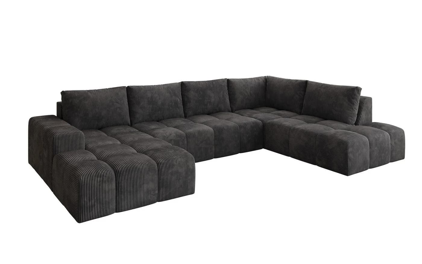 PROMETO Möbel Ecksofa U-Sofa mit 2 Ottomanen Cord-Stoff grau - Bild 4