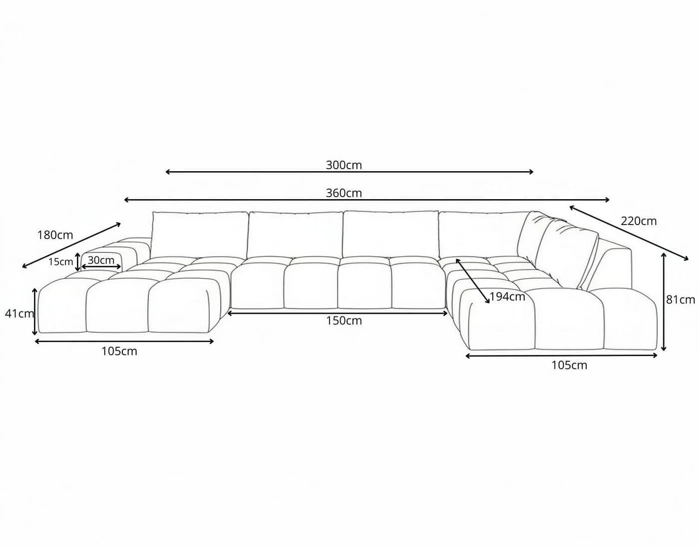PROMETO Möbel Ecksofa U-Sofa mit 2 Ottomanen Cord-Stoff grau - Bild 5