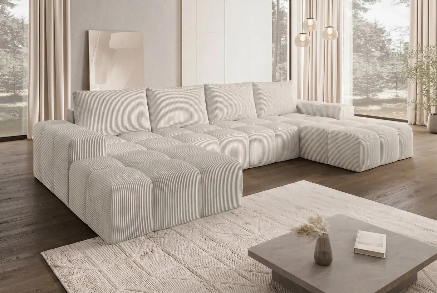 PROMETO Möbel Ecksofa U-Form Cento Teddy-Bouclé Beige - Bild 2