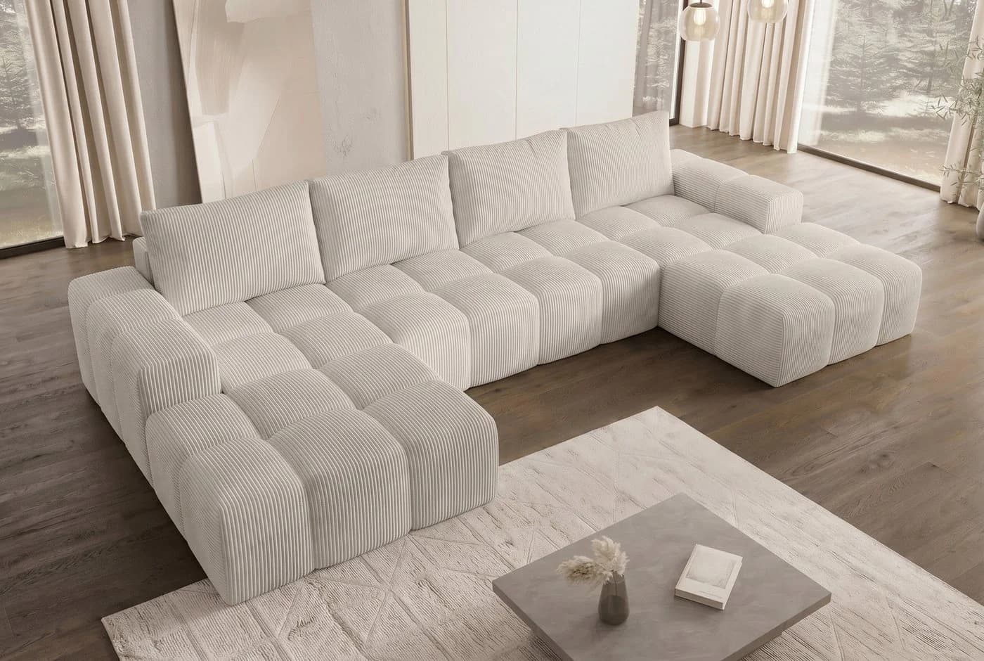 PROMETO Möbel Ecksofa U-Form Cento Teddy-Bouclé Beige - Bild 3