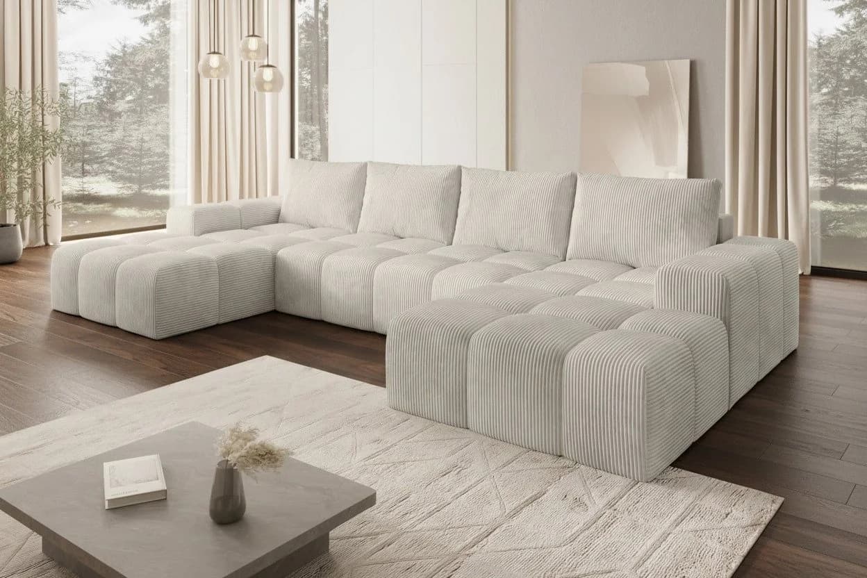 PROMETO Möbel Ecksofa U-Form Cento Teddy-Bouclé Beige - Bild 4