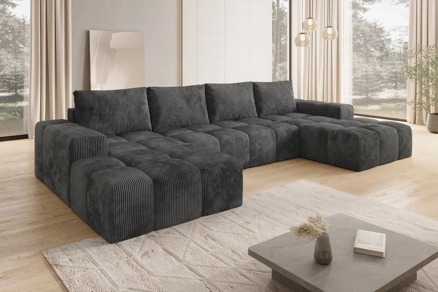 PROMETO Möbel Ecksofa U-Form Cento Teddy-Bouclé Dunkelgrau - Bild 3
