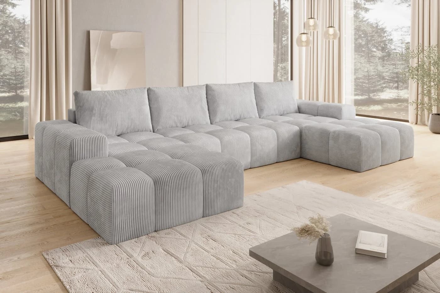 PROMETO Möbel Ecksofa U-Form Cento Hellgrau Teddy-Bouclé - Bild 2