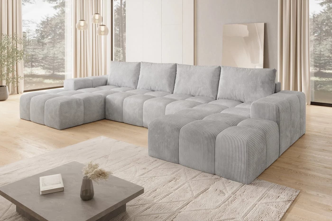 PROMETO Möbel Ecksofa U-Form Cento Hellgrau Teddy-Bouclé - Bild 3