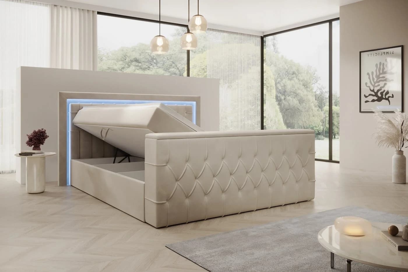 PROMETO Boxspringbett Lagos mit TV-Lift, LED & Stauraum Beige - Bild 5