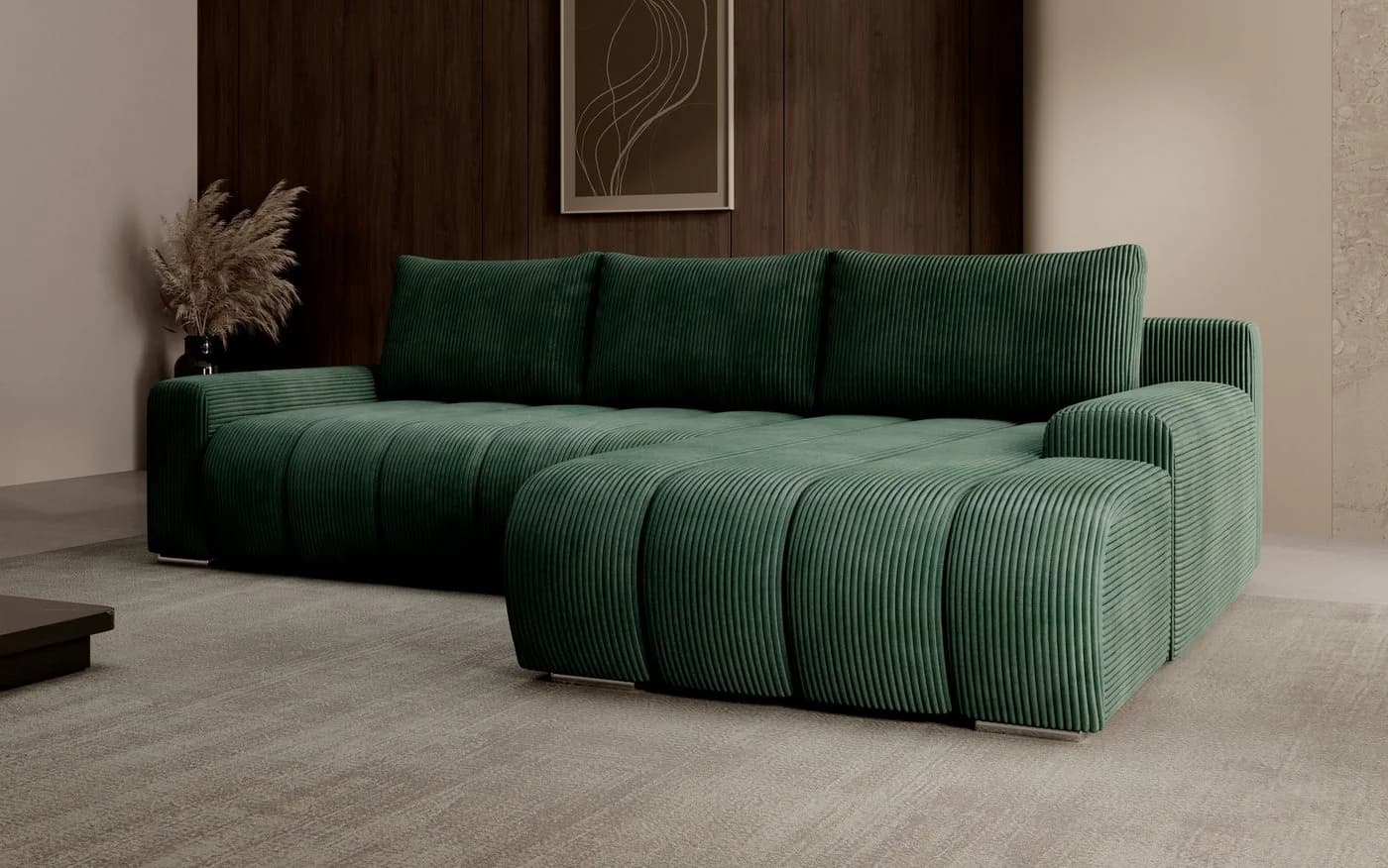 PROMETO Ecksofa Porto L mit Schlaffunktion und Bettkasten L-Form Grün - Bild 2