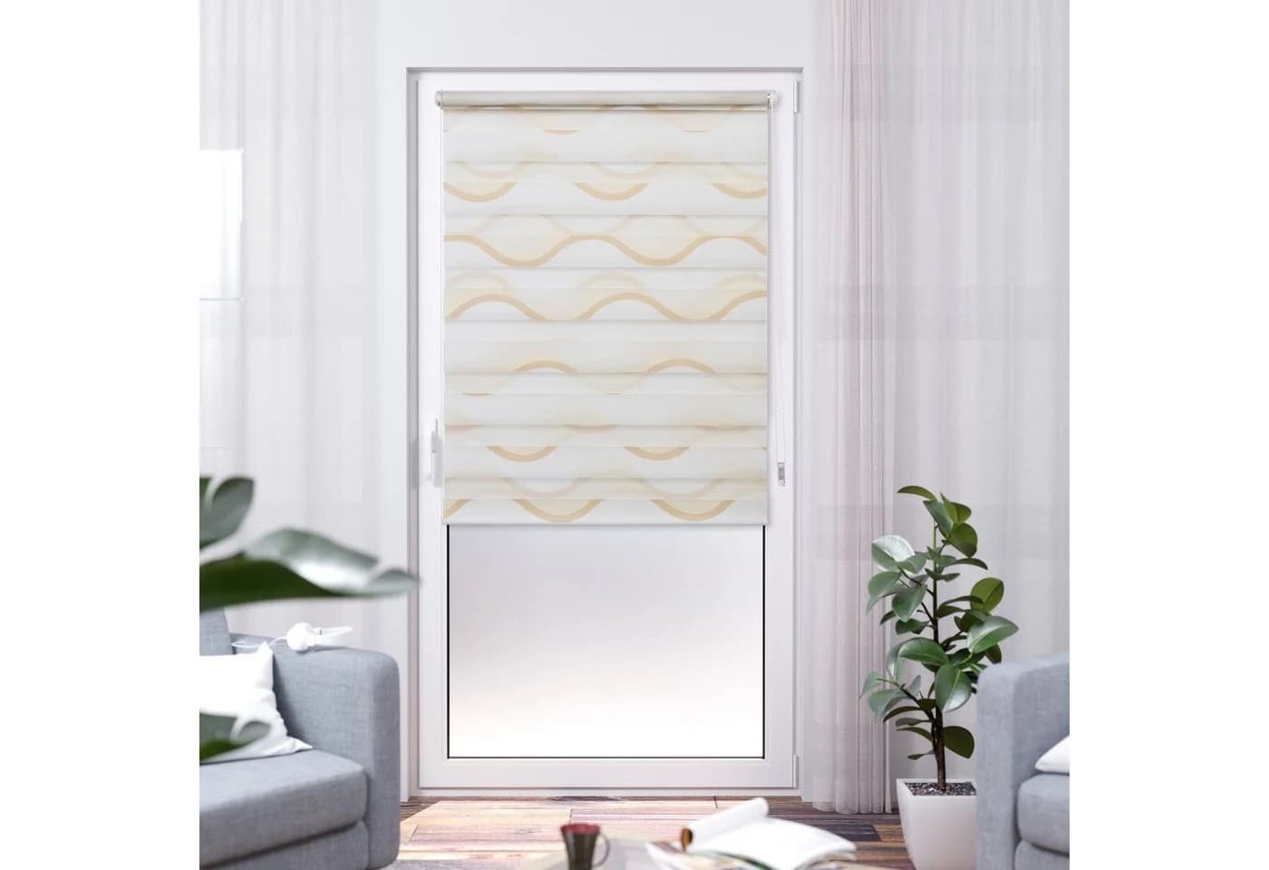 K-HOME Doppelrollo Wellen Design Beige Polyester - Bild 2