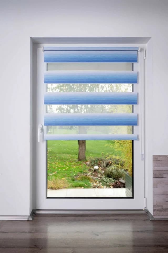 K-HOME Doppelrollo mit Farbverlauf Blau Weiß Klemmfix - Bild 3