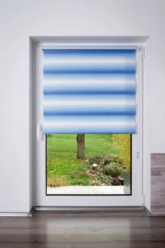 K-HOME Doppelrollo mit Farbverlauf Blau Weiß Klemmfix - Bild 4